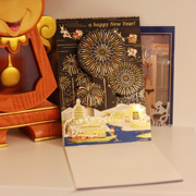 日本圣诞节烟花和风烫金立体贺卡创意圣诞老人平安夜礼物祝福卡片