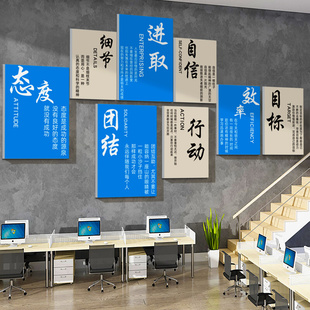 办公室墙面装饰企业文化会议团队，励志标语公司背景，氛围布置贴纸画