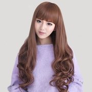 可爱齐刘海长卷发假发女长发全头套，式女士自然色网红假头发