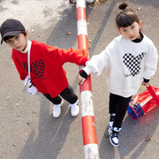 拉酷儿lakuer波拉冬季韩国童装，男童加绒休闲卫衣女童爱心格子上衣