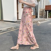 速发碎花半身长裙女夏2025新款波西米亚包臀裙子系带雪纺一片式半