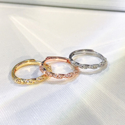 s925银素圈戒指女小众设计麻花碎钻戒指女时尚个性开口食指戒指环