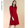 商场同款海兰丝熟女长袖，羊毛呢子红色，连衣裙修身显瘦裙子春装