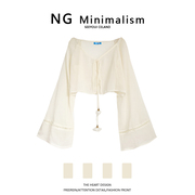 ngminimalism2022年春季女装防晒开衫，雪纺上衣设计感小众衬衫潮