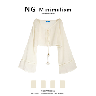 ngminimalism2022年春季女装，防晒开衫雪纺上衣，设计感小众衬衫潮