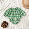 ins韩版婴幼儿绿格子长袖，+花苞裤休闲套装，女宝宝外出服宽松2件套