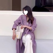 赫本风呢子大衣2022法式感中长款紫色毛呢外套女秋冬季欧
