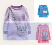 英国Mini童装2023秋女童长款T恤裙立体兔兔可爱条纹加绒卫衣boden