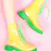透明雨鞋韩国水晶果冻鞋平底马丁雨靴，时尚防水防滑女鞋糖果色水鞋