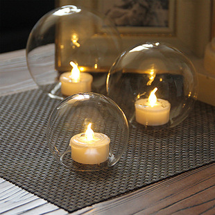 简约现代透明圆球玻璃电子蜡烛台欧式浪漫婚礼酒吧西餐厅装饰摆件