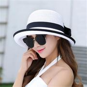 草帽女夏天防晒遮阳帽子白色，卷边女式沙滩，时尚夏季女款海边太阳帽