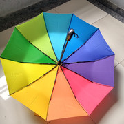 彩虹伞折叠长柄超大双人成人雨伞女全自动韩国小清新学生原宿森系