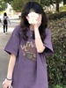 高级感紫色短袖t恤女夏季2023卡通印花体恤，宽松chic港味上衣
