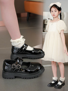 女童皮鞋2023春秋皮鞋，女孩公主鞋黑色演出鞋，高跟舞蹈鞋中大童