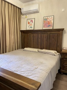 美式乡村鹅掌楸木纯实木可储物平头床主卧室现代简约家具1.8米