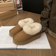 松糕厚底雪地靴鞋子女，2023年秋冬季羊毛保暖加厚绒棉鞋子短靴