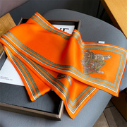 长条小丝巾女高级感2023百搭配衬衫西装饰橙桔色气质飘带领巾