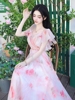 皇妃雅丽夏季女装茶歇法式气质，高端精致粉色碎花仙女连衣裙子