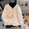 韩版羽绒棉服女短款2023秋冬圆领，菱形小个子减龄轻薄棉袄外套