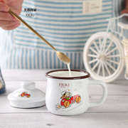 搪瓷杯带盖加厚儿童，杯小号牛奶杯耐摔茶缸创意马克杯咖啡水杯