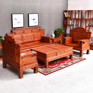 中式实木财源沙发，组合榆木电视柜农村客厅木质，家具明清古典