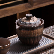 粗陶花型壶耳功夫茶具，手抓壶手工禅意茶壶复古鎏，金铁釉盖碗陶瓷