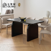 七里屋/极简餐桌家用小户型现代简约轻奢高级感黑色长方形餐桌椅