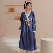 长款睡裙女春秋季和服，睡衣长袖卡通可爱日式纯棉家居服加大码睡裙