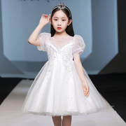 女童连衣裙白色2023洋气礼服，夏季女孩公主，裙蓬蓬纱裙儿童裙子