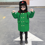 儿童军棉大衣加棉加厚中长款男童外套，东北军绿棉衣袄加绒冬季宝宝