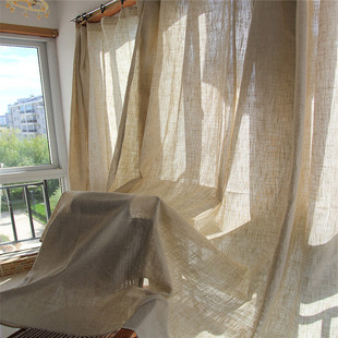 外贸亚麻窗帘成品遮光麻布，可定制落地挂钩式穿杆书房卧室客