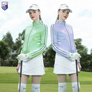 秋冬zg-6高尔夫女装球服装女士运动套装，夹克浅绿立领外套白网球(白网球)裙