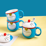 哆啦A梦机器猫蓝胖子带盖带勺陶瓷马克杯水杯情侣杯咖啡杯耐高温