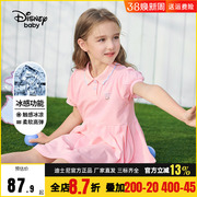迪士尼童装女童夏装冰氧吧POLO短袖连衣裙儿童公主裙2023夏季