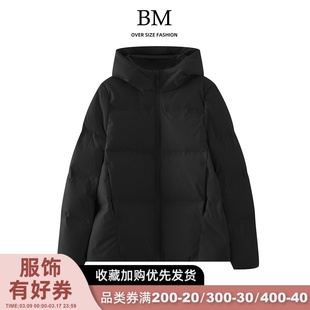 BM Fashion白鸭绒冬季上衣修身女款羽绒服bm连帽开衫外套面包服潮