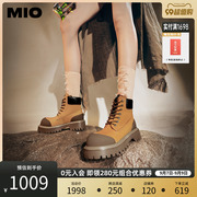 MIO米奥冬靴子户外工装大黄靴拼接机车靴厚底短靴加绒马丁靴女靴