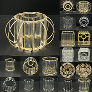 水晶灯罩客厅壁吊灯，金色方形圆柱黑色灯笼，螺口外壳灯具配件