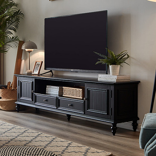 美式全实木电视柜茶几，组合黑色轻奢简约现代小户型落地柜客厅家用