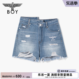 boylondon潮牌牛仔裤，女款夏季破洞不对称休闲短裤w53501