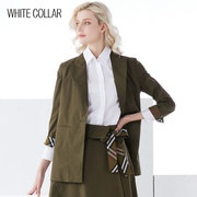 白领女士西装休闲墨绿棉戗驳领一粒扣插兜七分袖大上衣MIAN21-650