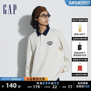 Gap男装春秋LOGO宽松衬衫领长袖T恤美式潮流高级学院风上衣773162