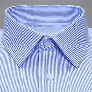 男士蓝条纹衬衫短袖夏职业(夏职业，)蓝色休闲长袖衬衣正装上班工装潮流商务