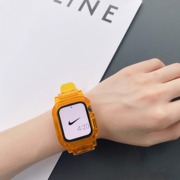 适用苹果手表带iwatch834567代se冰川，透明一体表带，软壳果冻色wwa
