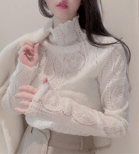 韩国东大门2023春季时尚气质蕾丝，钩花半高领，打底衫女长袖t恤