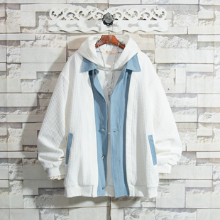 btmg白糖玫瑰24设计感假两件华夫格翻领外套，男白色简约韩版夹克潮