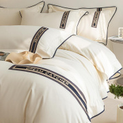 酒店风白色全棉四件套宾馆床上用品100纯棉长绒棉被套罩床单床笠4