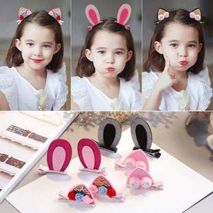 韩版儿童发饰公主猫咪耳朵发夹，女孩兔耳朵发卡宝宝边夹女童头饰品