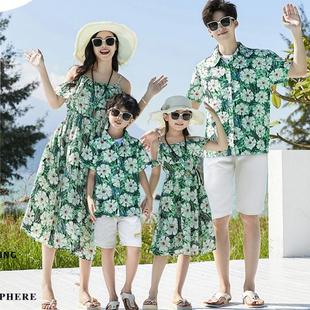 夏威夷亲子装父子港风衬衫，男童海南岛服衬衣海边母女装母子沙滩裙