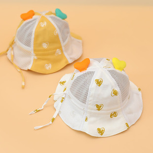 3-24个月可调节婴儿帽子春秋薄款纯棉，盆帽春夏遮阳男女宝宝渔夫帽