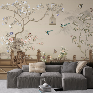 新中式玉兰花花鸟花卉，墙纸沙发电视背景墙客厅卧室，壁纸无纺布壁画